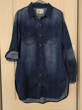 L&B Dark Blue Denim Midi Shirt Dress